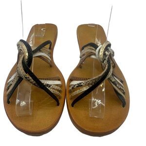 Bamboo Women’s Moondance Gold/Brown/Black/leopard multi strap sandals size 6.5